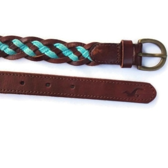 Hollister Accessories - Hollister Leather Belt Braided Brown Turquoise M
